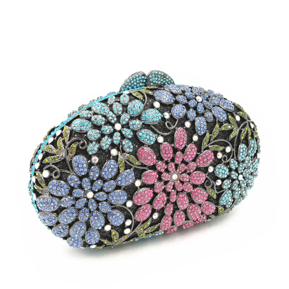 Mulheres oco para fora multi flores de cristal embreagem saco noite diamante minaudiere bolsa casamento para a mãe presentes natal sacos