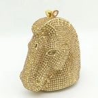 Boutique de fgg cabeça de cavalo dourado feminino cristal noite bolsa e bolsa festa casamento minaudiere animal strass saco embreagem