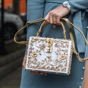 Bolsa de ombro feminina delicada de flor, bolsa de mão luxuosa de acrílico com bolsas transversais da moda, para mulheres