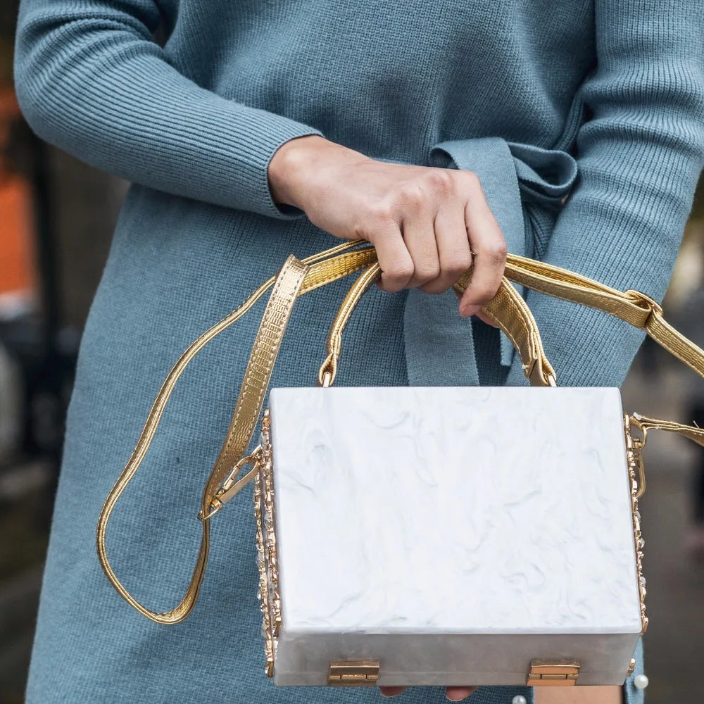 Bolsa de ombro feminina delicada de flor, bolsa de mão luxuosa de acrílico com bolsas transversais da moda, para mulheres