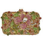 Mulheres diamante noite baile embreagens verde/rosa flor folhas sacos de luxo senhora cristal bolsa designer meninas bolsas casamento