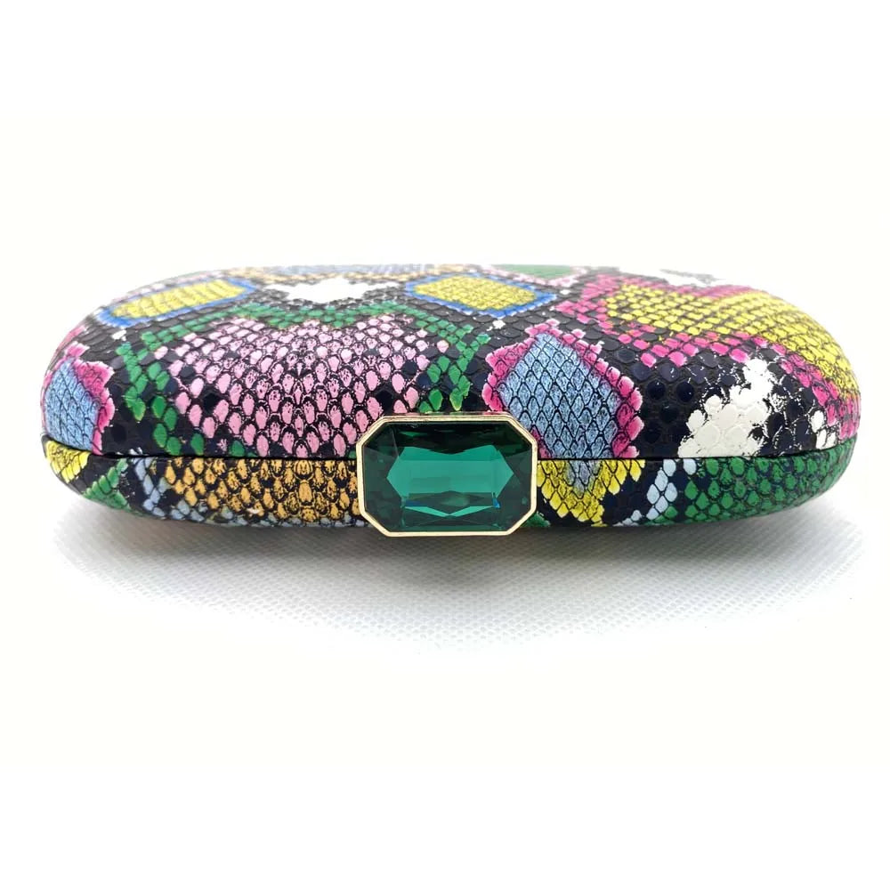 Moda Multicoloured Python Snake-Skin Mulheres Evening Clutch Bags Presente do Dia das Mães Dimond Bolsas Cadeia Ombro Bolsas