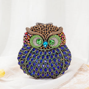 Coruja em forma de cristal noite bolsa de embreagem feminina novo designer luxo chique novidade azul strass metal bolsa e bolsa personalidade