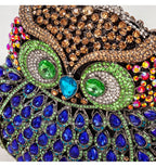 Coruja em forma de cristal noite bolsa de embreagem feminina novo designer luxo chique novidade azul strass metal bolsa e bolsa personalidade