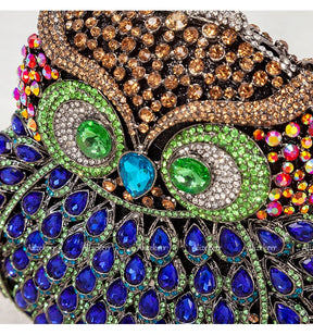 Coruja em forma de cristal noite bolsa de embreagem feminina novo designer luxo chique novidade azul strass metal bolsa e bolsa personalidade