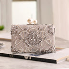 Apricot Silver Crystal Clutch Bags para mulheres, artesanal, frisado, pérola, bolsa do casamento, bolsas de luxo, sacos de ombro, ZD1361