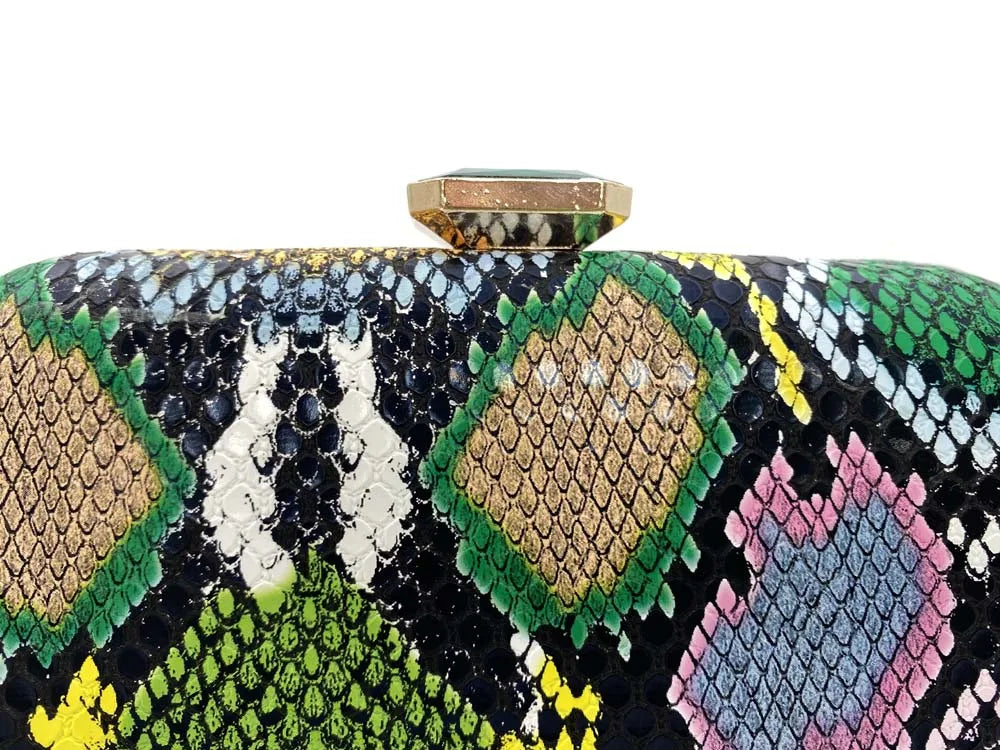Moda Multicoloured Python Snake-Skin Mulheres Evening Clutch Bags Presente do Dia das Mães Dimond Bolsas Cadeia Ombro Bolsas