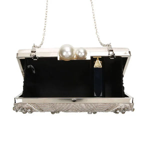 Apricot Silver Crystal Clutch Bags para mulheres, artesanal, frisado, pérola, bolsa do casamento, bolsas de luxo, sacos de ombro, ZD1361