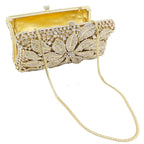 Bolsa clutch de cristal feminina, bolsa minaudiere elegante de metal com capa rígida, bolsa de mão para casamento ou para flores