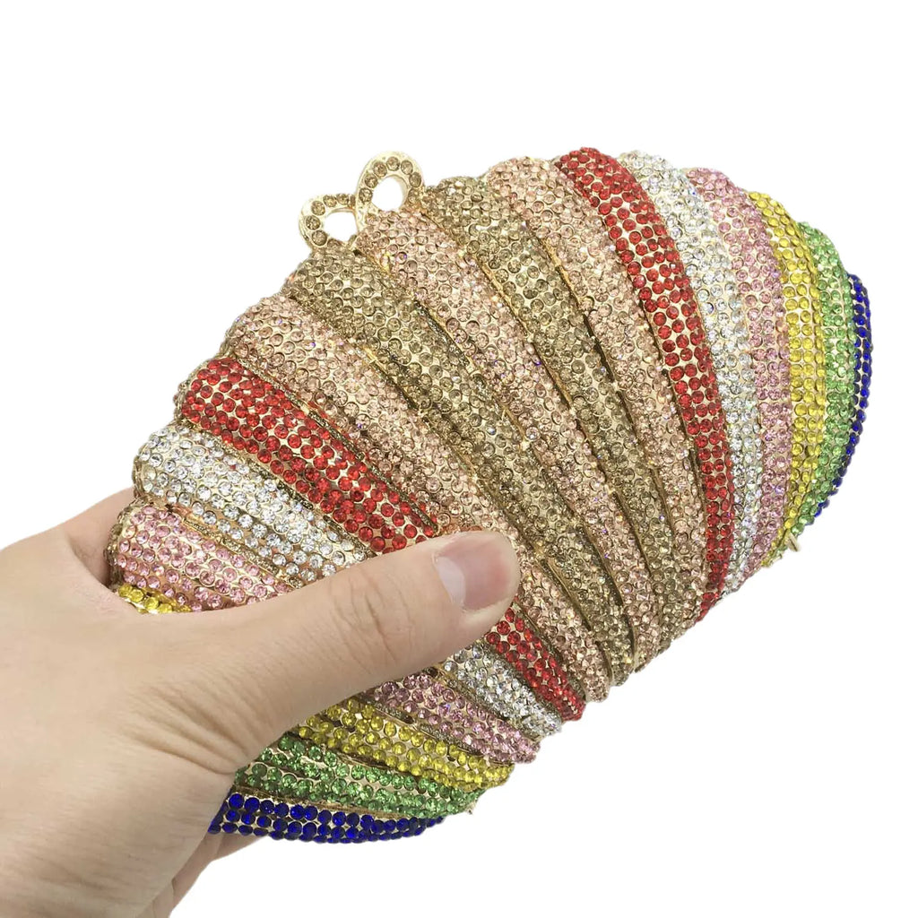 Saco de embreagem do arco-íris da forma do escudo da meia lua pequena de fgg das mulheres festa de casamento bolsas e bolsas de cristal da noite