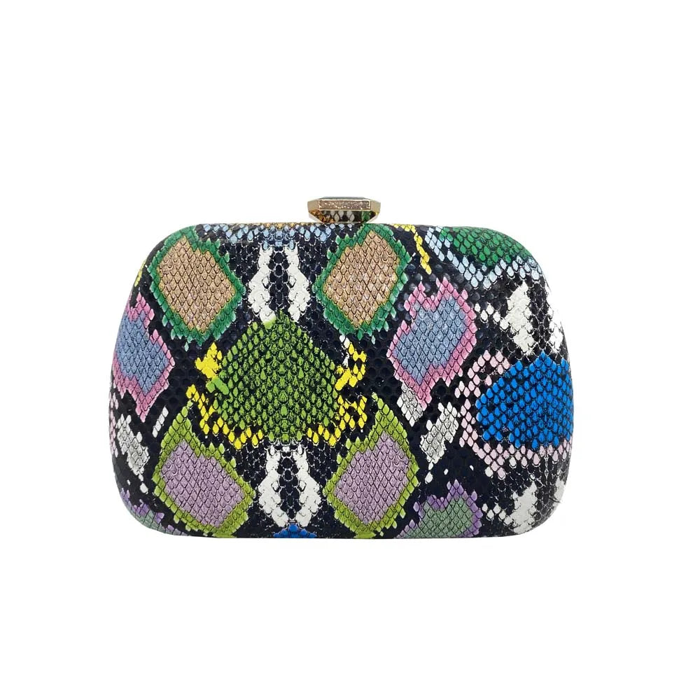 Moda Multicoloured Python Snake-Skin Mulheres Evening Clutch Bags Presente do Dia das Mães Dimond Bolsas Cadeia Ombro Bolsas