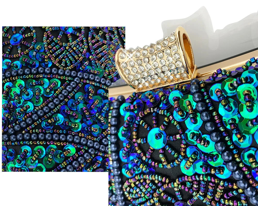 Sacos de noite frisados luxuosos com corrente metálica para mulheres, sacos de ombro femininos, embreagem do casamento, fechamento do diamante, bolsas do partido, sacos de noite