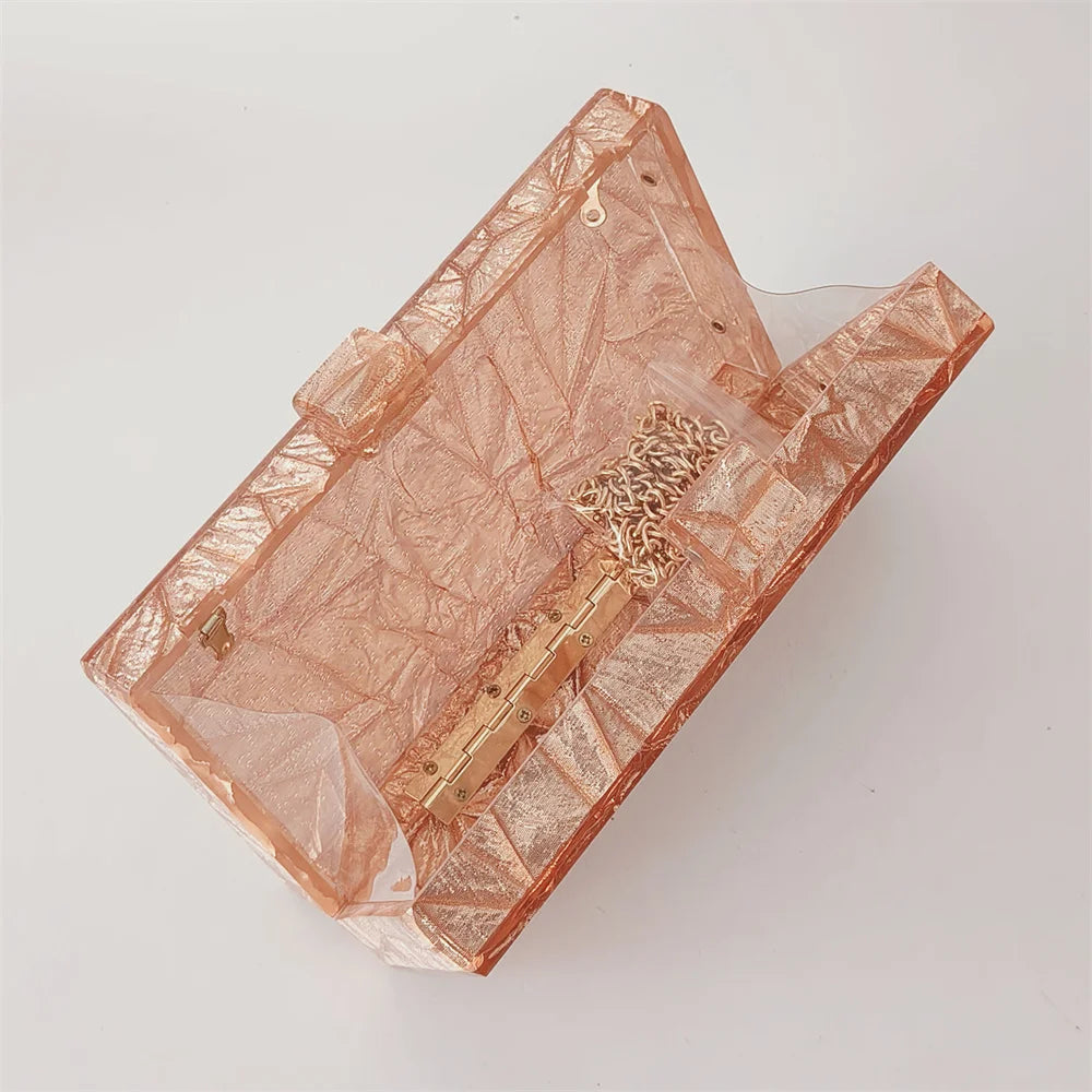 Grande brilhante ouro tecido acrílico bolsas e bolsas femininas perspex caixa embreagem noite crossbody longo mini feminino senhora pro nova aleta