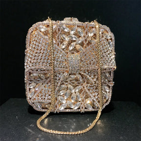 Caixa de presente com laço de borboleta incrustada com diamantes, bolsa quadrada pequena de mão com strass de alta qualidade, bolsa de ombro crossbody