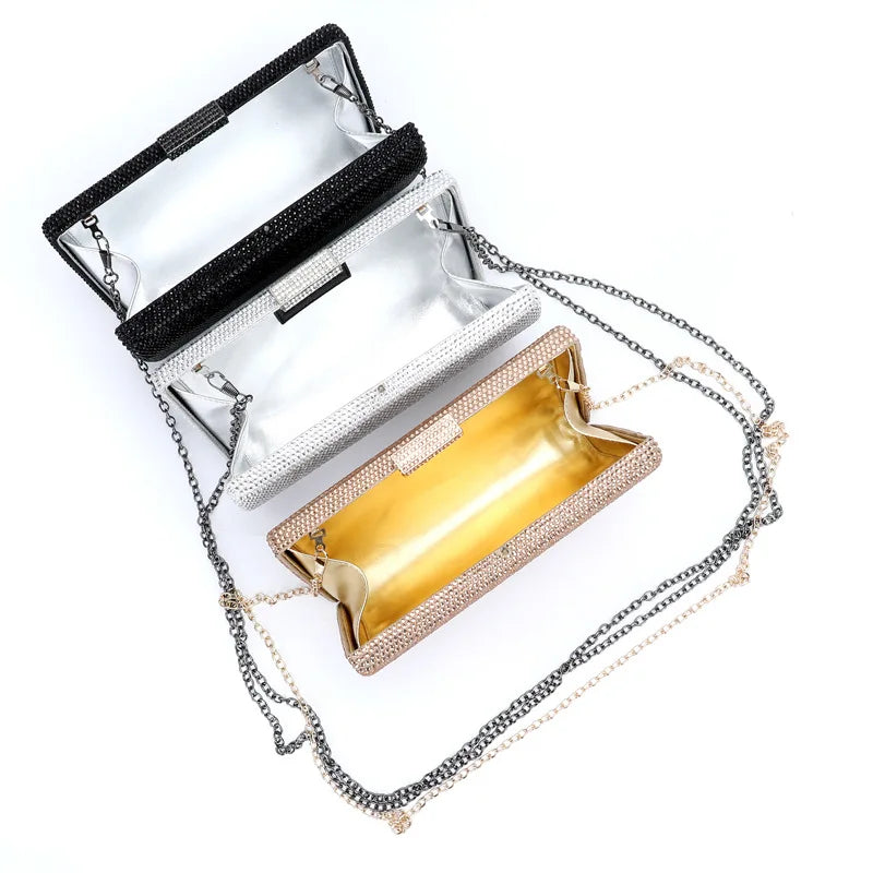 Bolsa de Noite Diamante, Clutch de Casamento, Bolsa de Mão Metálica para Mulheres, Bolsas com Strass, Minaudiere para Festa de Casamento