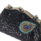 Bolsa retrô crossbody com miçangas brilhantes, para noite, cheongsam, bolsa de nuvem de poliéster macio, formato de zíper, fivela, fechamento, combinação diária