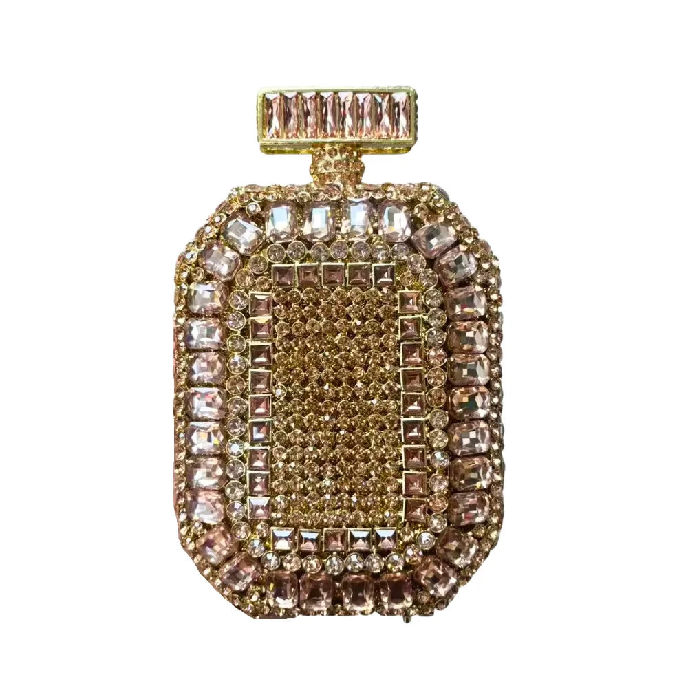 Azul/ouro garrafa de vidro cristal saco noite caixa perfume diamante feminino bolsas casamento nupcial strass embreagem senhora festa bolsa