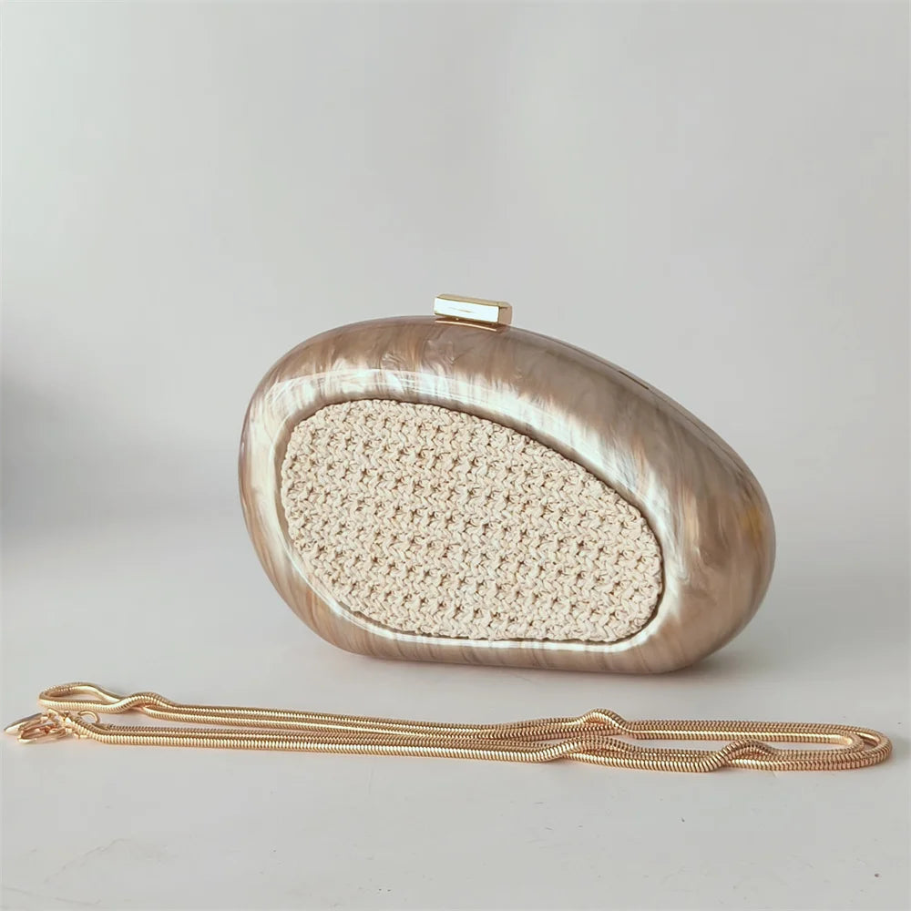 Praia nova acrílico crossbody mensageiro saco de embreagem das mulheres baile dia bolsa ombro rattan tricô café noite bolsa embreagem