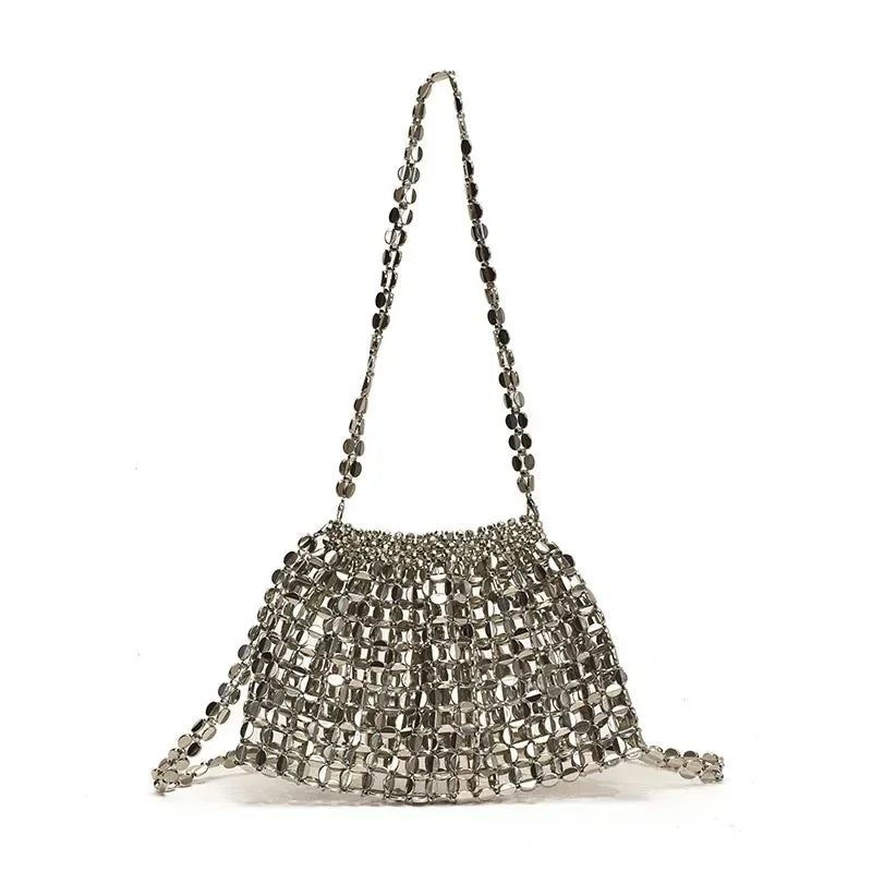 Corrente pu lantejoulas bolsas de ombro outono novo oco para fora senhoras sacos 2025 venda quente requintado senso de luxo tira crossbody saco