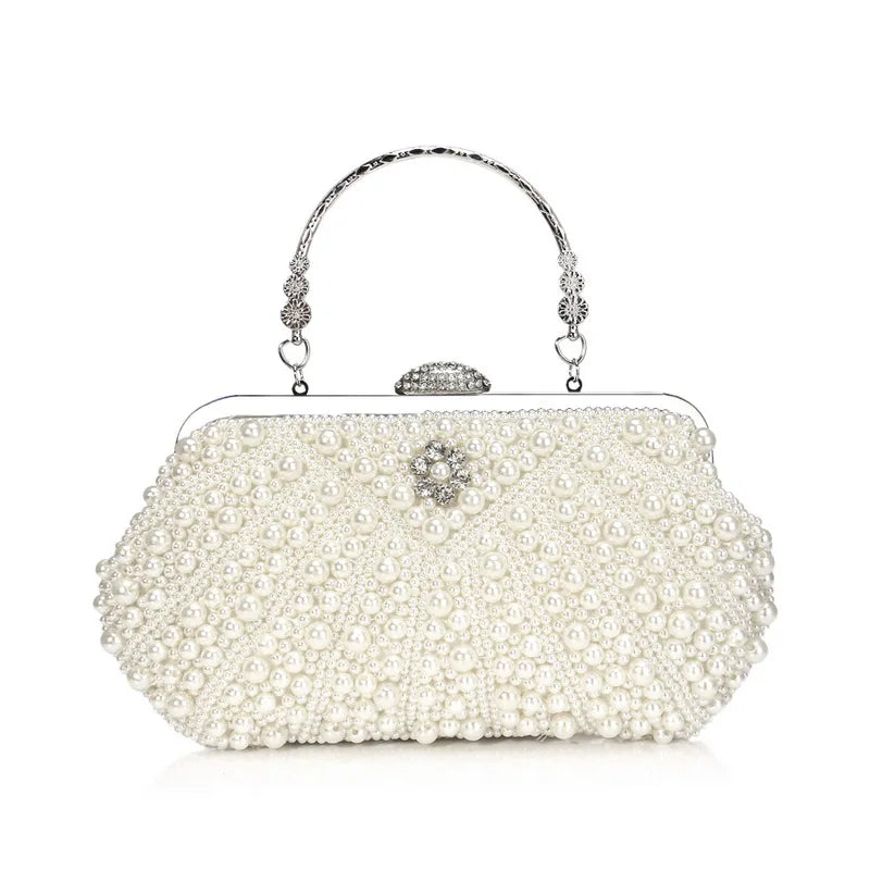 Beading mulheres sacos de noite bordado concha flor diamantes baile embreagem com alça pérola bolsas