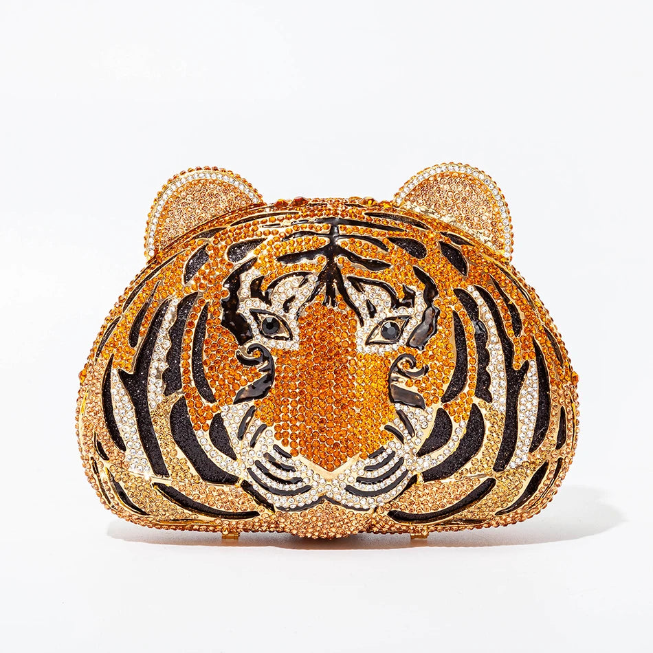 Três-d cabeça de tigre cristal noite sacos de embreagem para festa de casamento metal strass novidade bolsas e bolsas designer de luxo