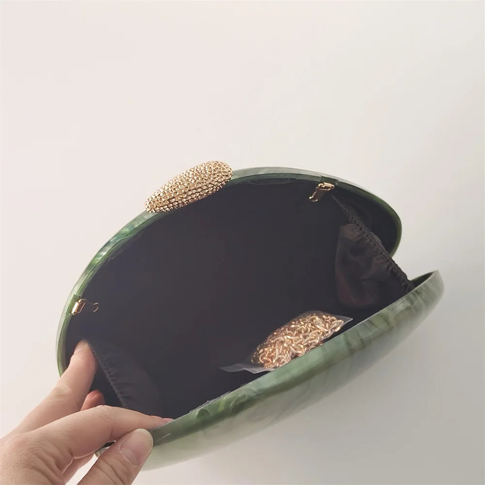 Oval luz verde marca de luxo bolsas nupcial festa casamento embreagem feminina noite clássico saco senhora presente pro mini caixa acrílico saco