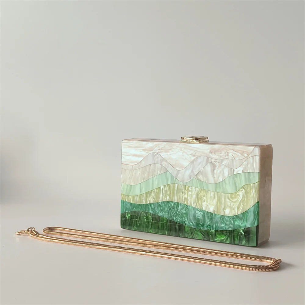 Mármore pérola listrado onda acrílico sacos de noite sacs à principal ombro mensageiro aleta feminina festa menina bolsa bolsas saco