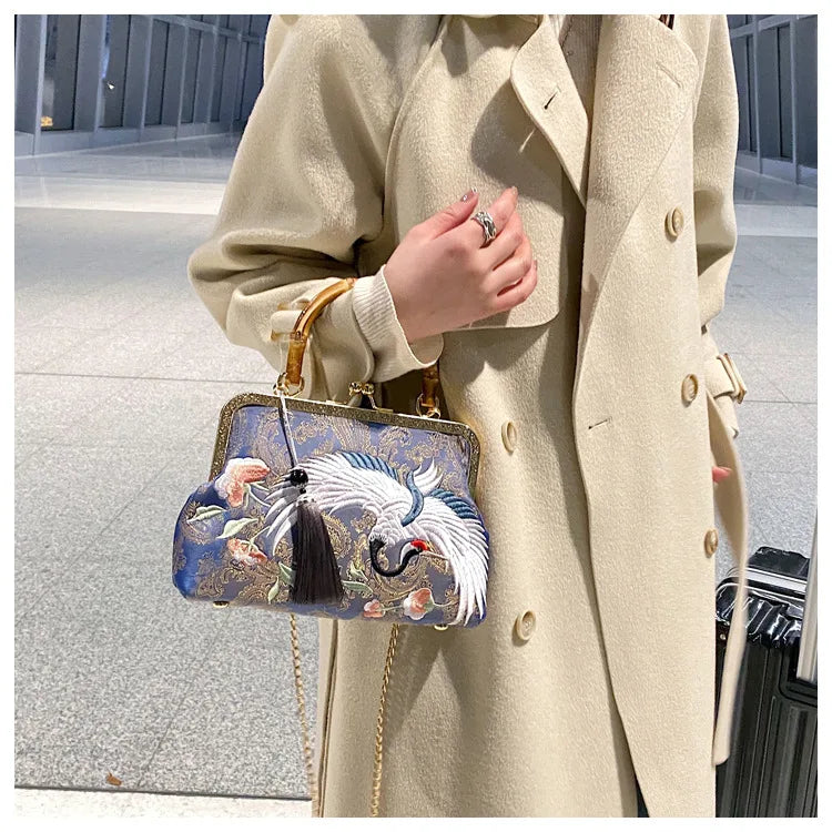Bordado Jacquard Wood Hand Bag para Mulheres, Lock Shell Bags, Shoulder Crossbody Bag, Tote Cadeia, Bolsas Femininas, Bolsas, Designer