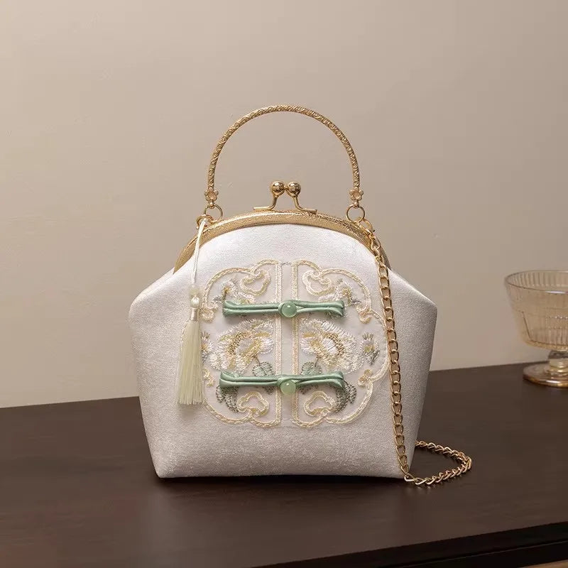Vintage bordado rendas flores concha bloqueio bolsas para mulheres saco de casamento pequena corrente feminina ombro crossbody saco franja sacos