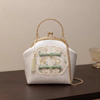 Vintage bordado rendas flores concha bloqueio bolsas para mulheres saco de casamento pequena corrente feminina ombro crossbody saco franja sacos