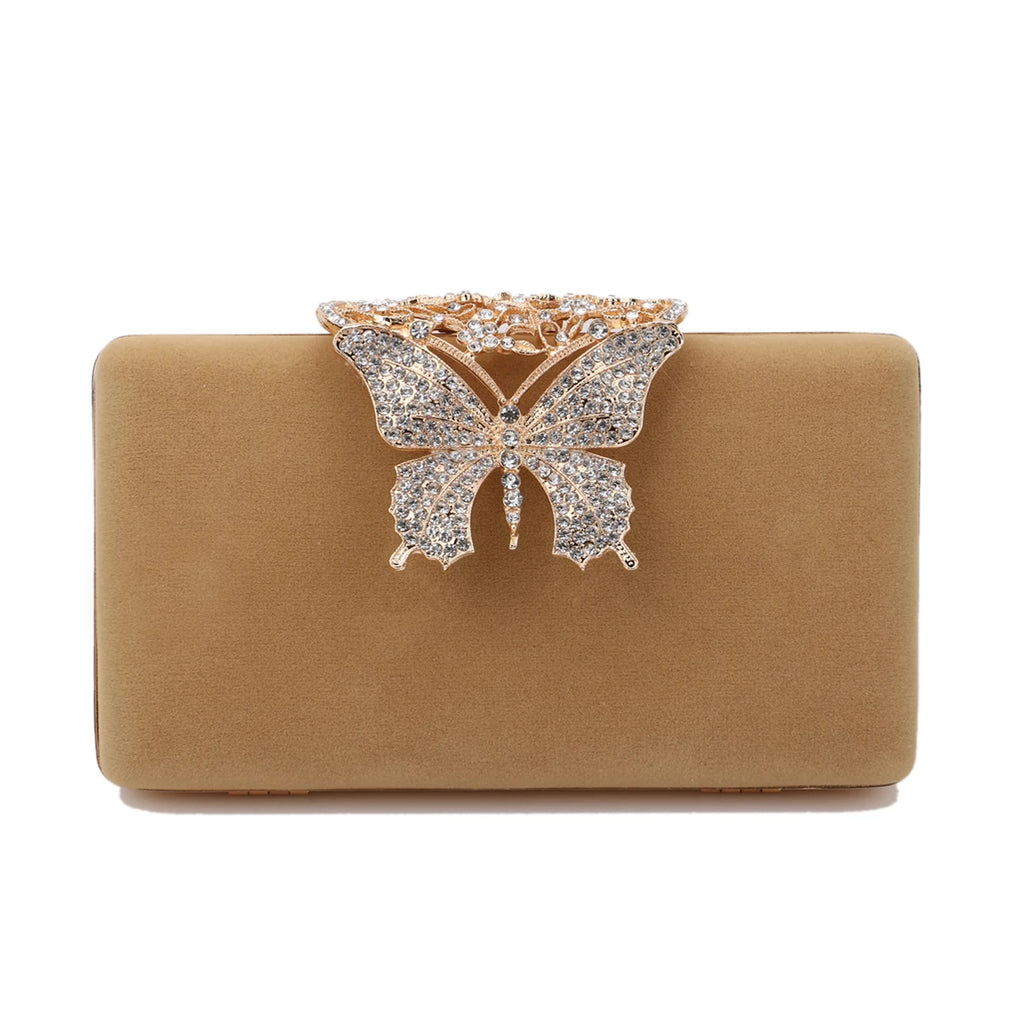 Mulheres sacos de noite borboleta ouro dia embreagem strass ombro corrente festa titular bolsas para moda senhora bolsa