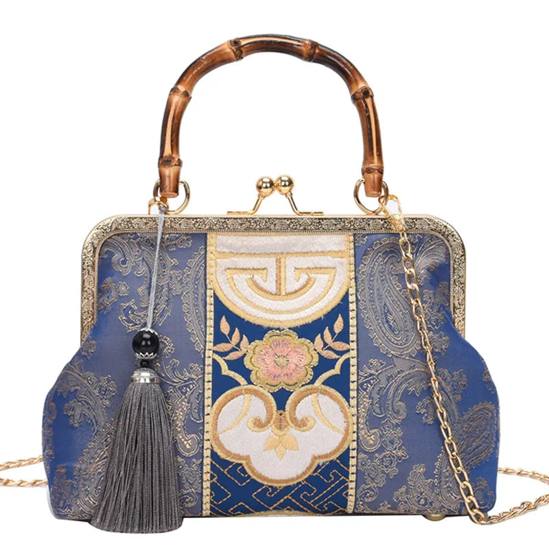 Bordado Jacquard Wood Hand Bag para Mulheres, Lock Shell Bags, Shoulder Crossbody Bag, Tote Cadeia, Bolsas Femininas, Bolsas, Designer