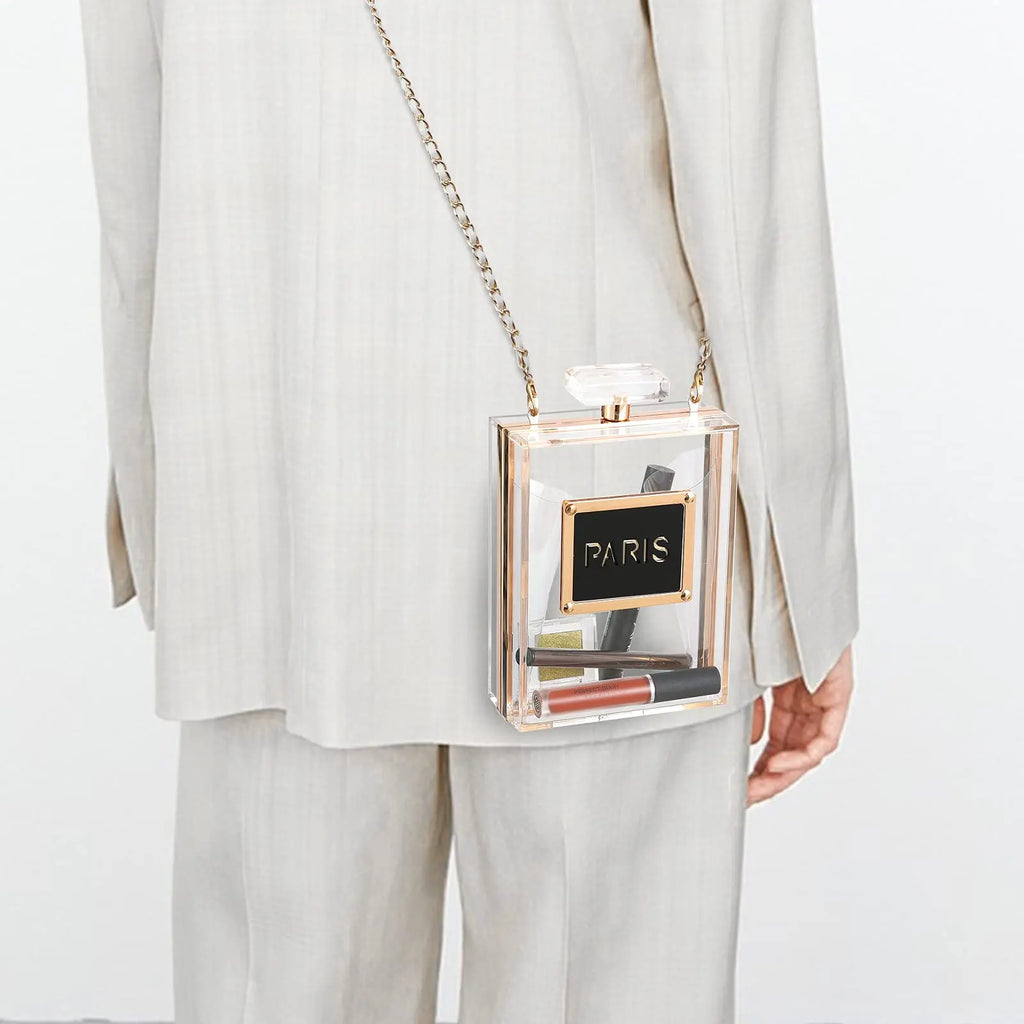 Sacos de noite feminino acrílico paris perfume em forma preto bolsa bolsas embreagem vintage banquete bolsa luxo ombro crossbody sacos