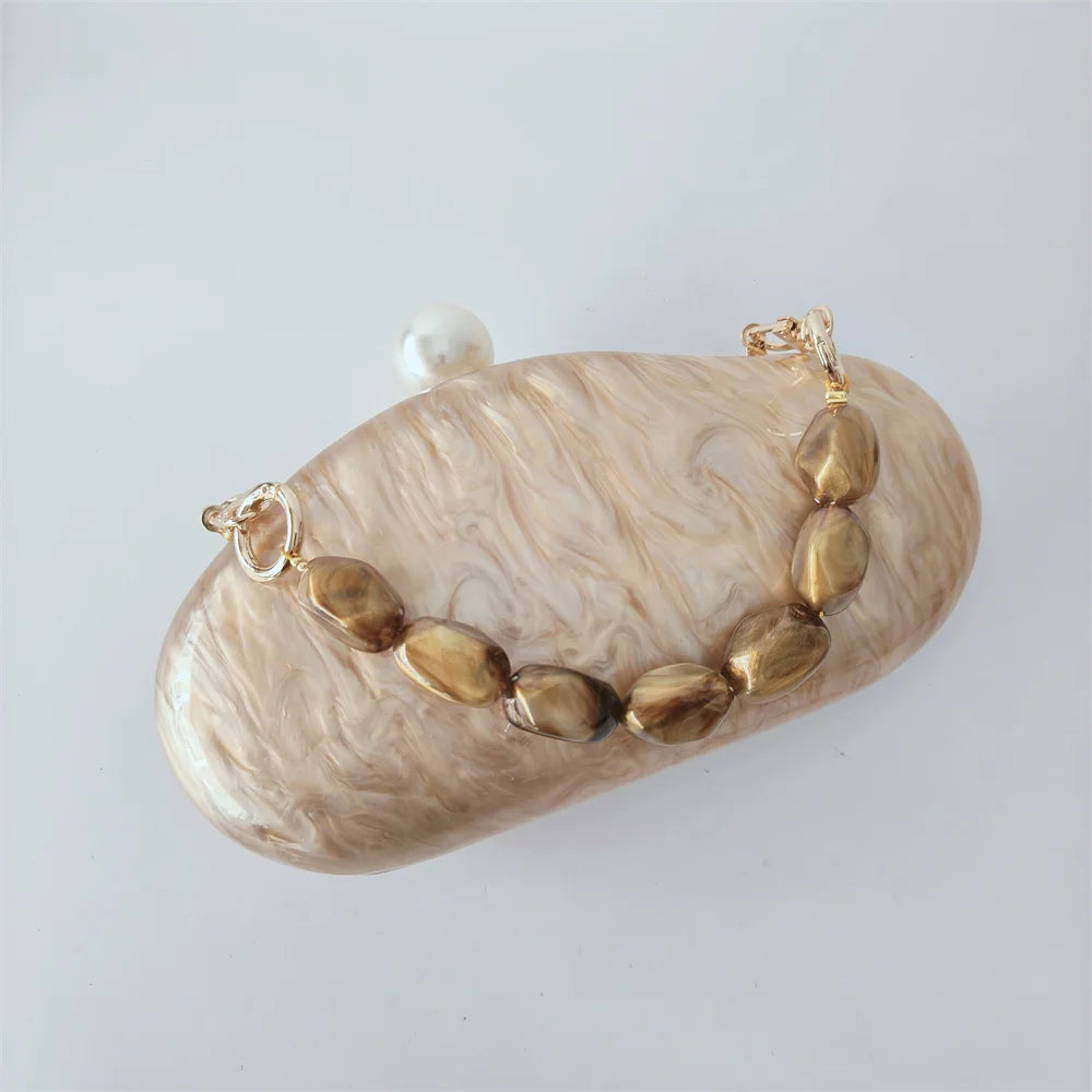 Feminino frisado pérola marrom acrílico caixa sacos de noite das mulheres mini crossbody bolsa festa nupcial verão praia bolsa embreagem carteira sacos