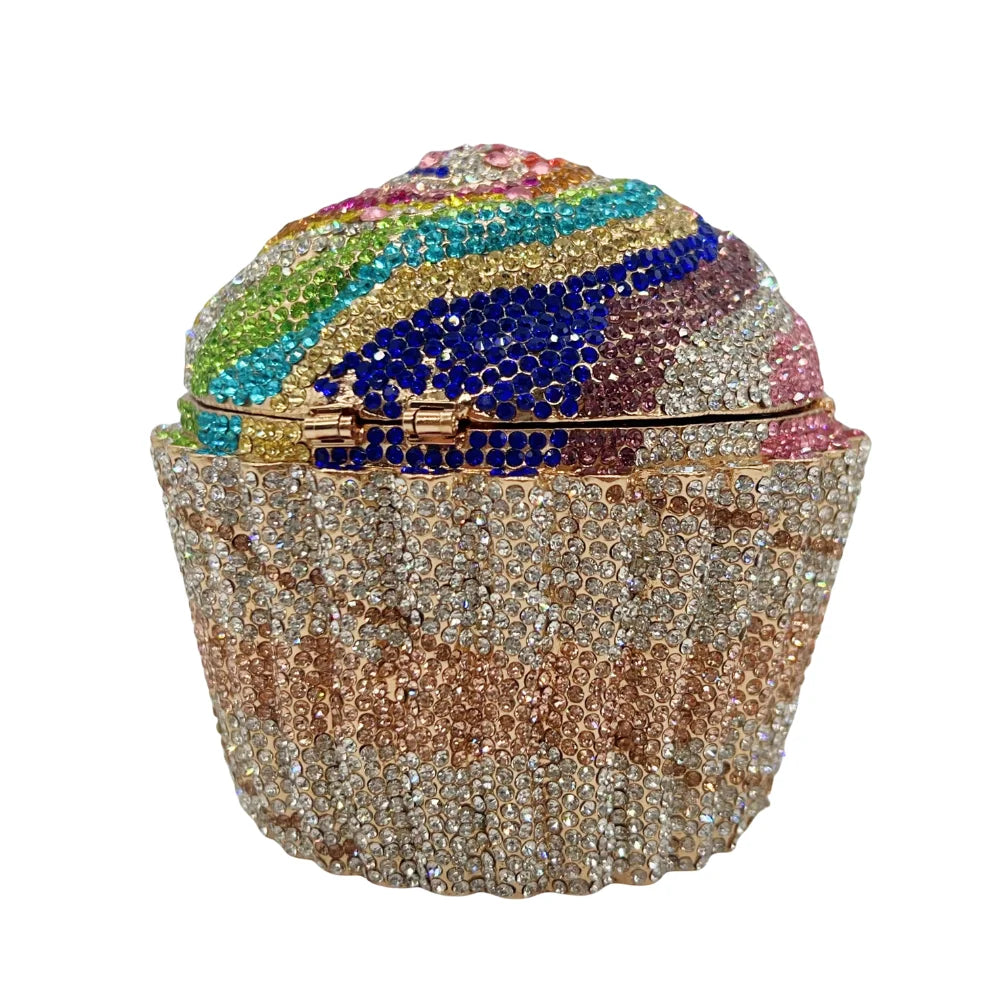Senhoras bolsa de embreagem noite senhoras festa casamento bonito copo papel colorido azul escuro grande bolo strass cristal embreagem saco noite