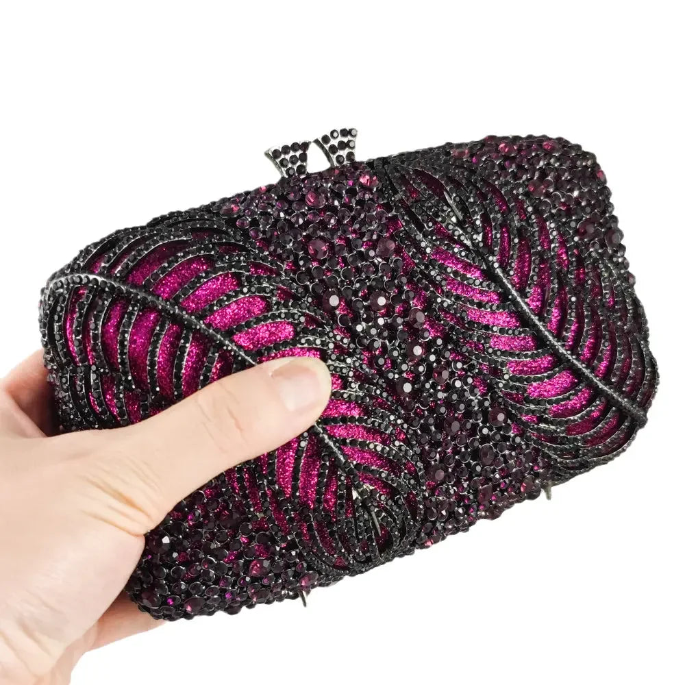 Boutique de fgg roxo cristal noite sacos embreagem feminino formal festa folha strass bolsas nupcial casamento minaudiere bolsa