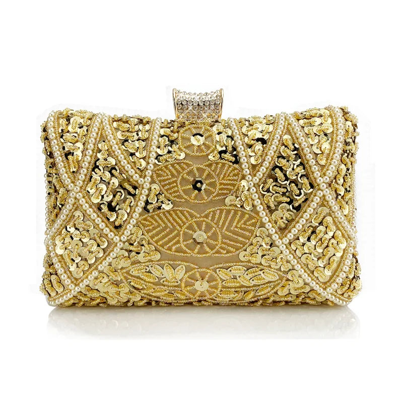 Sacos de noite frisados luxuosos com corrente metálica para mulheres, sacos de ombro femininos, embreagem do casamento, fechamento do diamante, bolsas do partido, sacos de noite