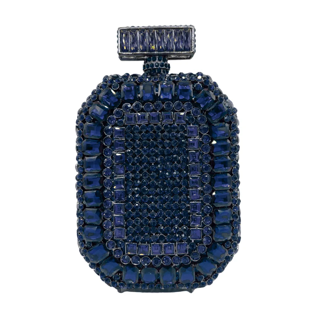 Azul/ouro garrafa de vidro cristal saco noite caixa perfume diamante feminino bolsas casamento nupcial strass embreagem senhora festa bolsa