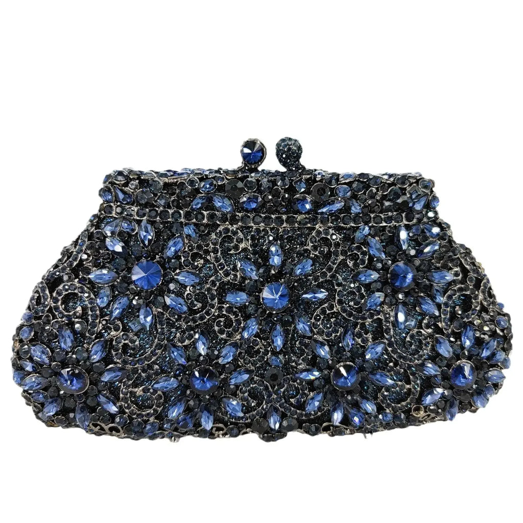 Flor coroa prata cristal embreagem para mulheres, bolsa de noite, saco de baile, embreagens nupciais, bolsa de casamento, boutique de fgg, em estoque