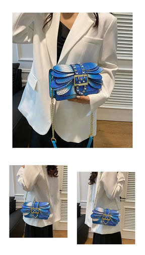 Pérola colorida rebitada saco gradiente libélula rebitada asas ombro sacola elegante noite embreagem para bolsas femininas