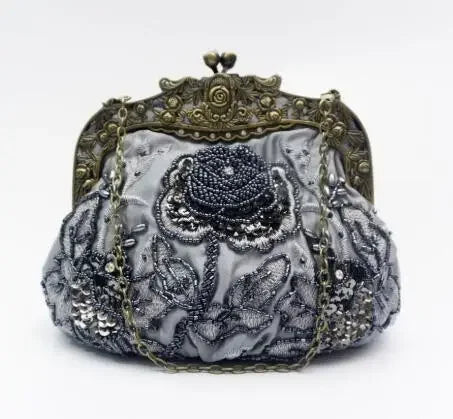 2025 novo vintage frisado saco de noite bordado diamante lantejoulas embreagem bolsa de mão saco de noiva