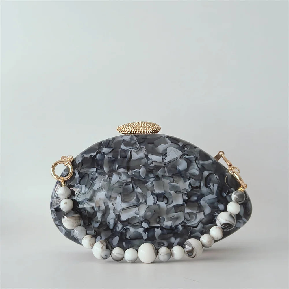 Bolsa de mão oval crossbody concha elegante carteiras de mão femininas sacos de noite ombro nova forma especial bolsas de casamento acrílico