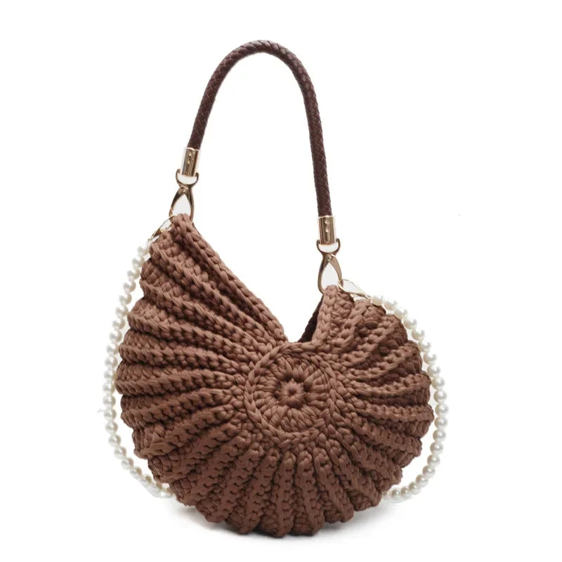 Bolsa crossbody em formato de concha artesanal, feminina, estilo praia, alça de ombro, bolsa acabada, forro de poliéster vintage, interior poc