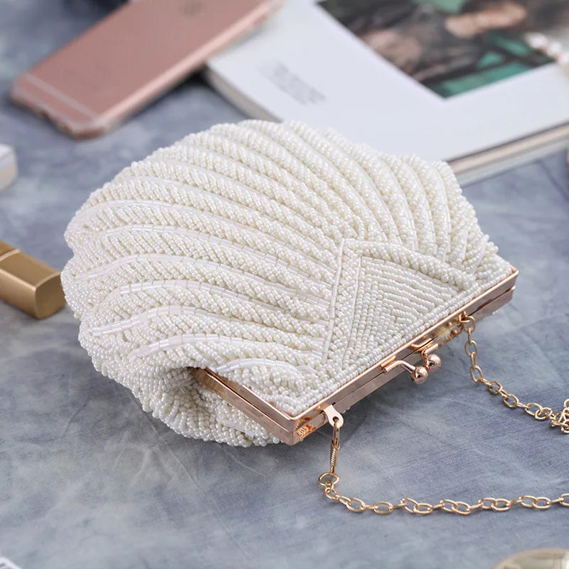 Bolsa e bolsa de casamento para mulheres, Sacos elegantes para festa à noite, Embreagens de casamento branco, Fêmea Frisada Clutch Bag Sac