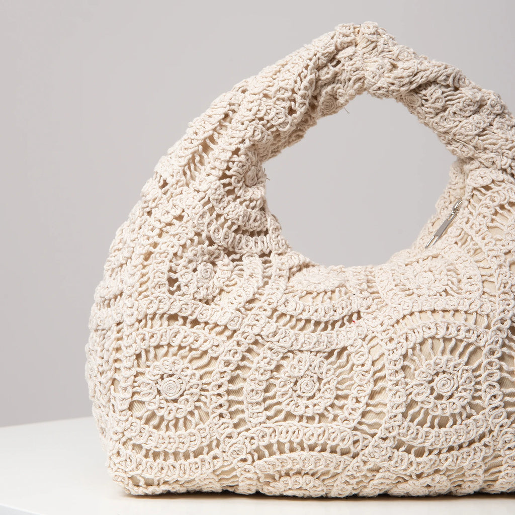 Bolsa de tecido oco com padrão, bolsas de praia boêmia para mulheres, conjunto de crochê, acessórios de praia femininos, Trav Must Haves (padrão aleatório)