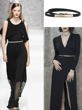 Novo cinto fino de luxo feminino moda doce cor couro genuíno fivela de ouro para vestido jeans decorativo senhora cintura