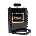Sacos de noite feminino acrílico paris perfume em forma preto bolsa bolsas embreagem vintage banquete bolsa luxo ombro crossbody sacos