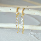 Aide 925 prata esterlina três zircão gota longa corrente ouro hoop fivela piercing brincos para mulheres casual jóias festa presente