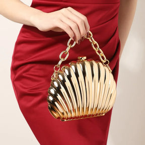 Estilo coreano forma de concha metal superfície brilhante senhoras corrente bolsa ombro design simples verão nova moda crossbody saco