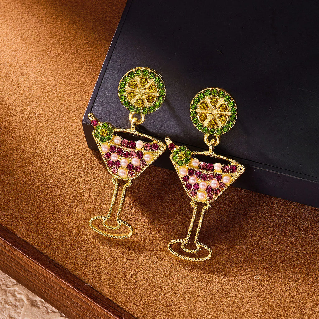 Brincos de vidro de vinho limão vintage para mulheres temperamento luz luxo incrustado strass pérola brincos meninas festa jóias presentes